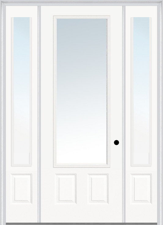 MMI 3/4 LITE 2 PANEL 3'0" X 8'0" FIBERGLASS SMOOTH CLEAR GLASS EXTERIOR PREHUNG DOOR WITH 2 3/4 LITE 14 INCHES SIDELIGHTS 147 LOW-E OPTION