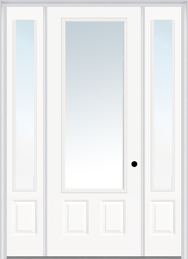 MMI 3/4 Lite 2 Panel 3'0" X 8'0" Fiberglass Smooth Clear Glass Exterior Prehung Door With 2 3/4 Lite 14 Inches Sidelights 147 Low-E Option