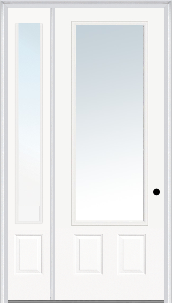 MMI 3/4 Lite 1 Panel Direct Glazed 3'0" X 8'0" Fiberglass Smooth Pro Clear Glass Exterior Prehung Door With 1 3/4 Lite 14 Inches Sidelight 147 Low-E Option