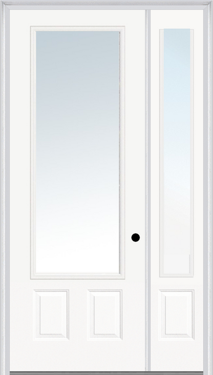 MMI 3/4 Lite 1 Panel Direct Glazed 3'0" X 8'0" Fiberglass Smooth Pro Clear Glass Exterior Prehung Door With 1 3/4 Lite 14 Inches Sidelight 147 Low-E Option