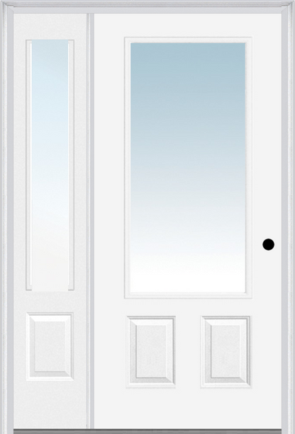 MMI 3/4 Lite 2 Panel 3'0" X 6'8" Fiberglass Smooth Exterior Prehung Door With 1 Clear 3/4 Lite Glass Sidelight 147