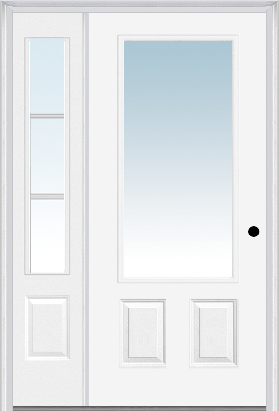 MMI 3/4 Lite 2 Panel 3'0" X 6'8" Fiberglass Smooth Exterior Prehung Door With 1 SDL Grilles 3/4 Lite Low-E Glass Sidelight 147