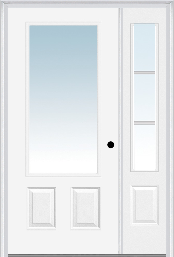 MMI 3/4 Lite 2 Panel 3'0" X 6'8" Fiberglass Smooth Exterior Prehung Door With 1 SDL Grilles 3/4 Lite Low-E Glass Sidelight 147