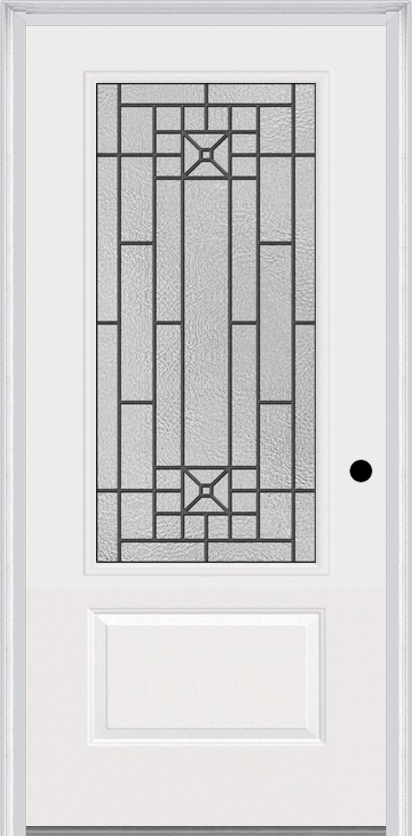 MMI 3/4 Lite 1 Panel 3'0" X 6'8" Fiberglass Smooth Courtyard Nickel Vein Wrought Iron Decorative Glass Exterior Prehung Door 608