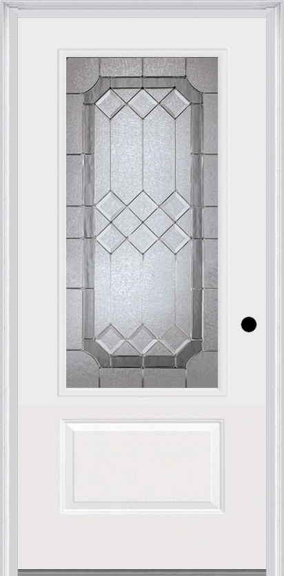 MMI 3/4 Lite 1 Panel 3'0" X 6'8" Fiberglass Smooth Majestic Nickel Decorative Glass Exterior Prehung Door 608