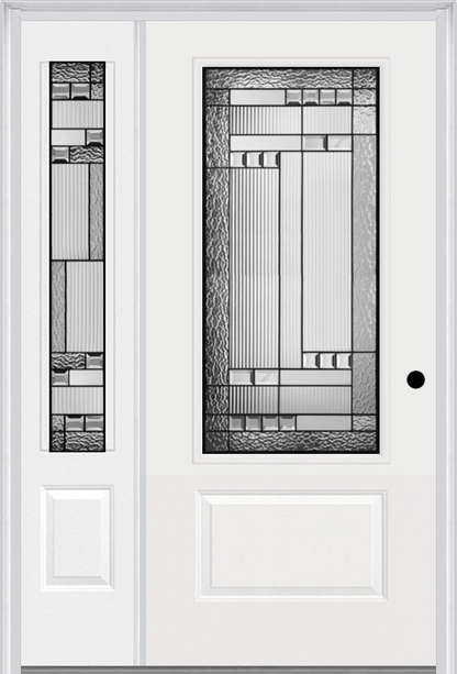 MMI 3/4 Lite 1 Panel 6'8" Fiberglass Smooth Metro Patina Exterior Prehung Door With 1 Metro Patina 3/4 Lite Decorative Glass Sidelight 608