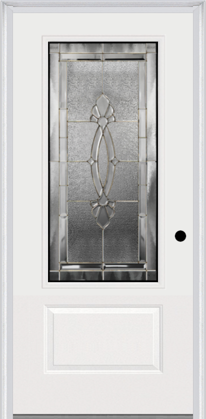 MMI 3/4 Lite 1 Panel 3'0" X 6'8" Fiberglass Smooth Belaire Zinc Decorative Glass Exterior Prehung Door 608