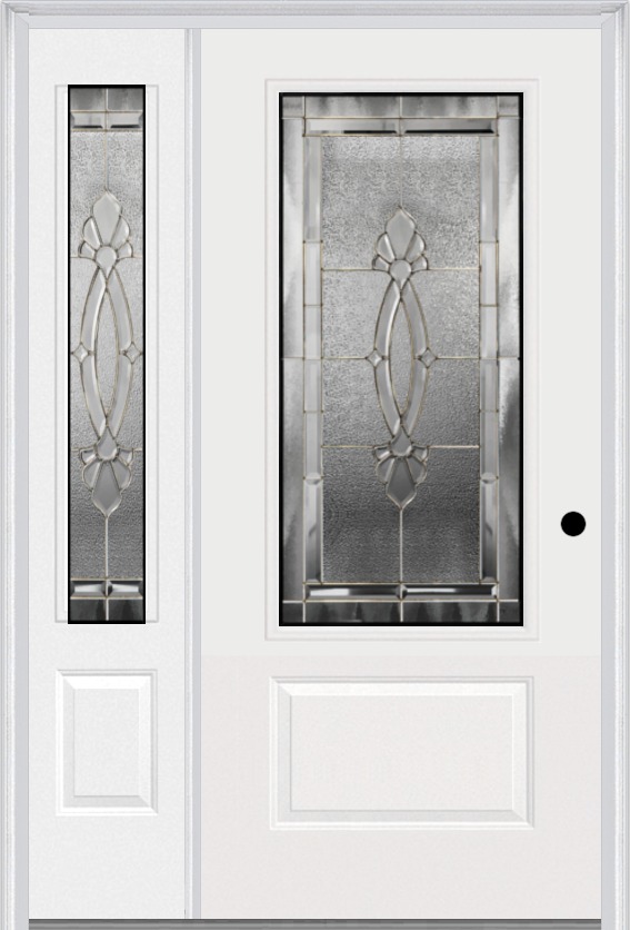 MMI 3/4 Lite 1 Panel 6'8" Fiberglass Smooth Belaire Zinc Exterior Prehung Door With 1 Belaire Zinc 3/4 Lite Decorative Glass Sidelight 608