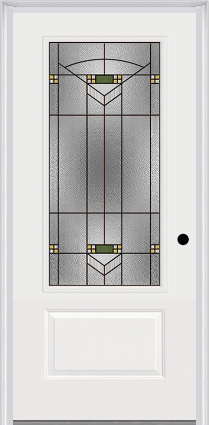 MMI 3/4 Lite 1 Panel 3'0" X 6'8" Fiberglass Smooth Greenfield Oil Rubbed Bronze Decorative Glass Exterior Prehung Door 608