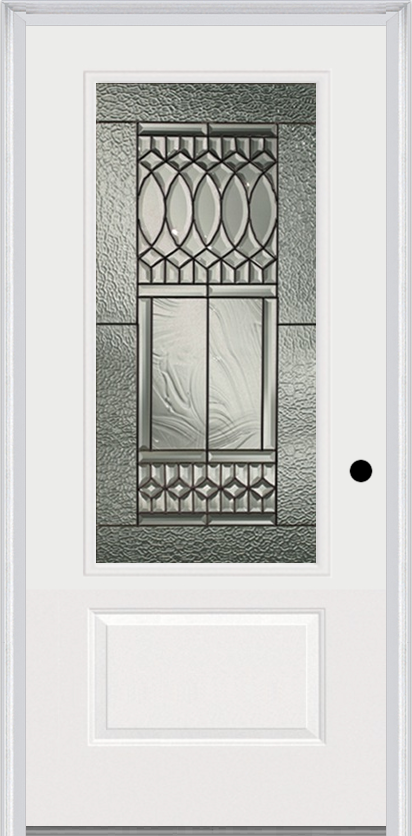 MMI 3/4 Lite 1 Panel 3'0" X 6'8" Fiberglass Smooth Paris Patina Decorative Glass Exterior Prehung Door 608