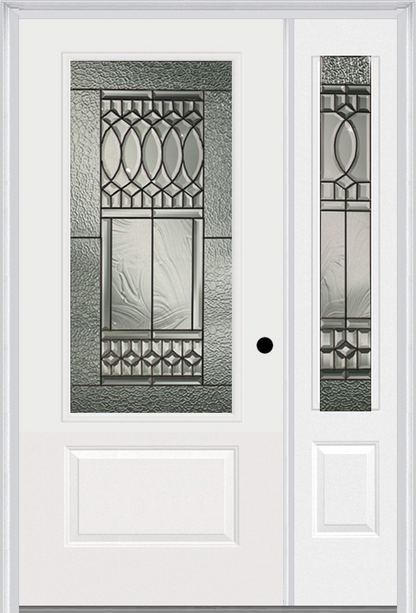 MMI 3/4 Lite 1 Panel 6'8" Fiberglass Smooth Paris Patina Exterior Prehung Door With 1 Paris Patina 3/4 Lite Decorative Glass Sidelight 608