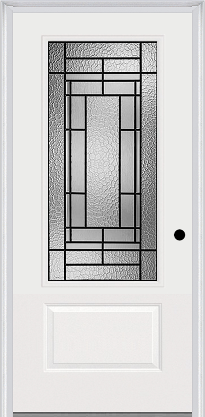 MMI 3/4 Lite 1 Panel 3'0" X 6'8" Fiberglass Smooth Pembrook Patina Decorative Glass Exterior Prehung Door 608