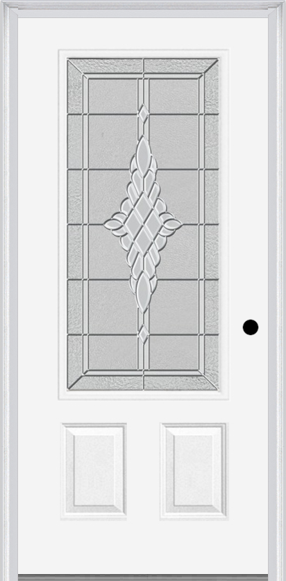 MMI 3/4 Lite 2 Panel 3'0" X 6'8" Fiberglass Smooth Grace Nickel Or Grace Patina Decorative Glass Exterior Prehung Door 607