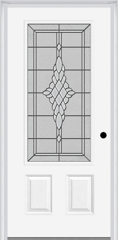 MMI 3/4 Lite 2 Panel 3'0" X 6'8" Fiberglass Smooth Grace Nickel Or Grace Patina Decorative Glass Exterior Prehung Door 607