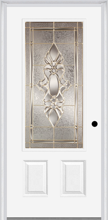 MMI 3/4 Lite 2 Panel 3'0" X 6'8" Fiberglass Smooth Heirlooms Brass Or Heirlooms Satin Nickel Decorative Glass Exterior Prehung Door 607