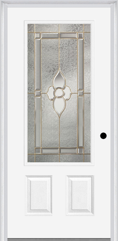 MMI 3/4 Lite 2 Panel 3'0" X 6'8" Fiberglass Smooth Nouveau Brass, Nouveau Nickel, Or Nouveau Patina Decorative Glass Exterior Prehung Door 607