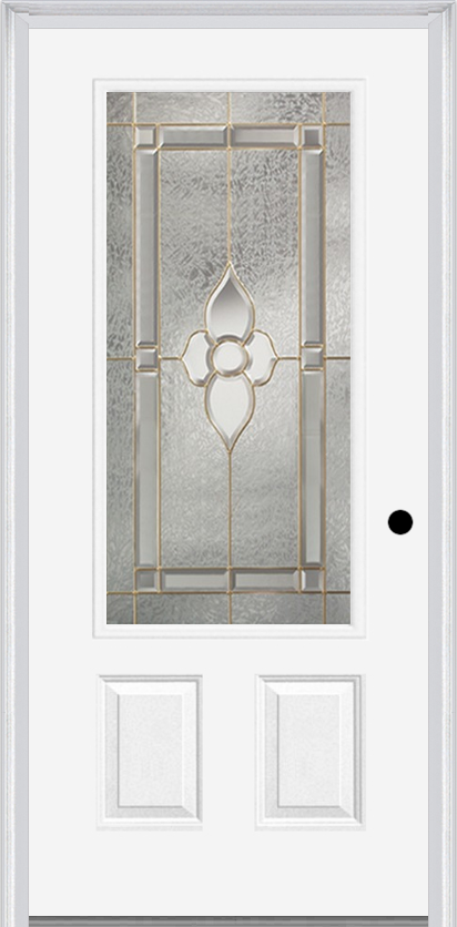 MMI 3/4 Lite 2 Panel 3'0" X 6'8" Fiberglass Smooth Nouveau Nickel Or Nouveau Patina Decorative Glass Exterior Prehung Door 607