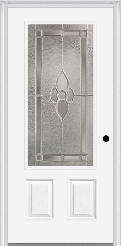 MMI 3/4 Lite 2 Panel 3'0" X 6'8" Fiberglass Smooth Nouveau Nickel Or Nouveau Patina Decorative Glass Exterior Prehung Door 607