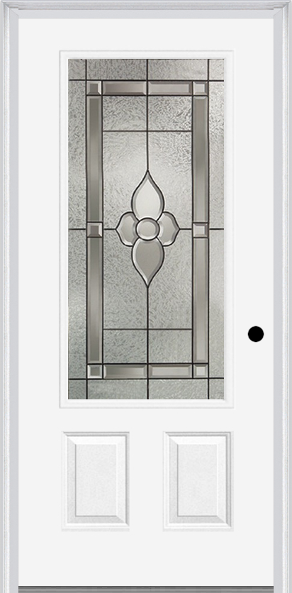 MMI 3/4 Lite 2 Panel 3'0" X 6'8" Fiberglass Smooth Nouveau Nickel Or Nouveau Patina Decorative Glass Exterior Prehung Door 607