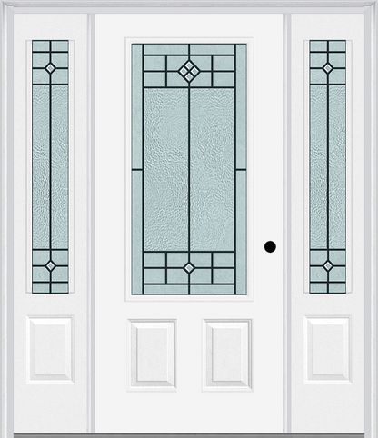 MMI 3/4 Lite 2 Panel 6'8" Fiberglass Smooth Beaufort Patina Exterior Prehung Door With 2 Beaufort Patina 3/4 Lite Decorative Glass Sidelights 607