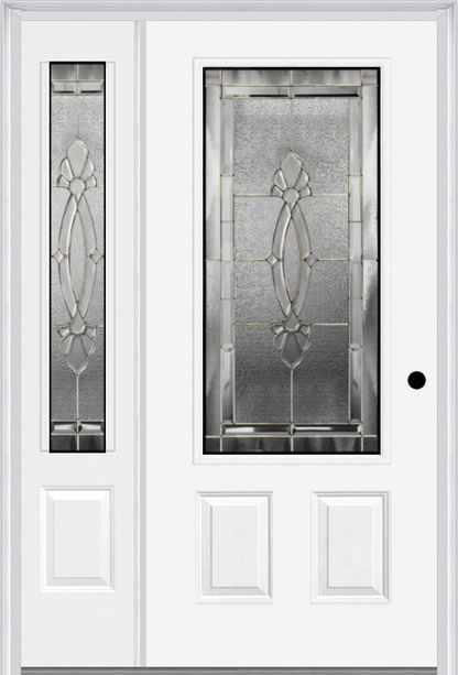 MMI 3/4 Lite 2 Panel 6'8" Fiberglass Smooth Belaire Zinc Exterior Prehung Door With 1 Belaire Zinc 3/4 Lite Decorative Glass Sidelight 607