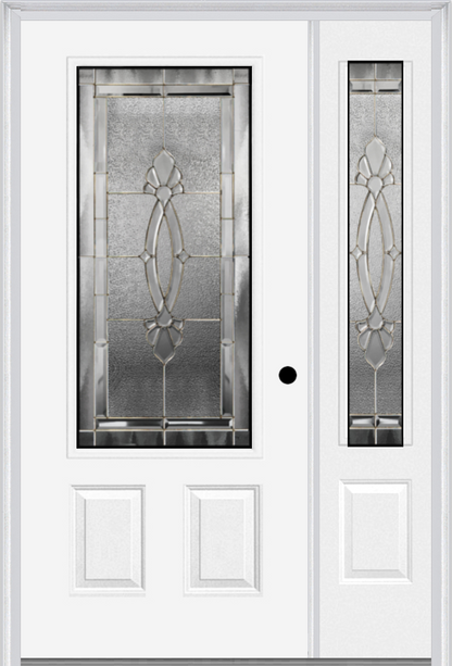 MMI 3/4 Lite 2 Panel 6'8" Fiberglass Smooth Belaire Zinc Exterior Prehung Door With 1 Belaire Zinc 3/4 Lite Decorative Glass Sidelight 607