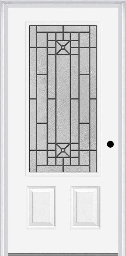 MMI 3/4 Lite 2 Panel 3'0" X 6'8" Fiberglass Smooth Courtyard Nickel Vein Wrought Iron Decorative Glass Exterior Prehung Door 607