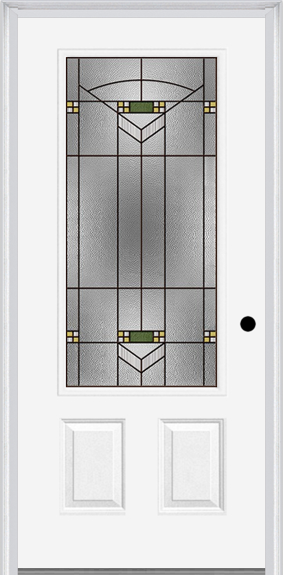 MMI 3/4 Lite 2 Panel 3'0" X 6'8" Fiberglass Smooth Greenfield Oil Rubbed Bronze Decorative Glass Exterior Prehung Door 607