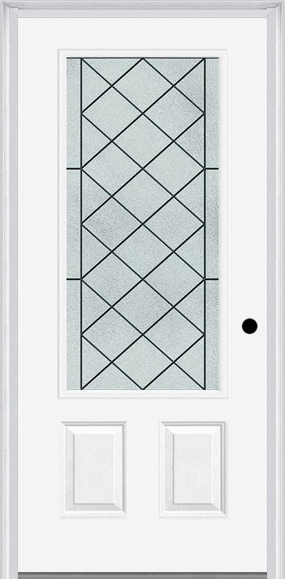 MMI 3/4 Lite 2 Panel 3'0" X 6'8" Fiberglass Smooth Harris Patina Decorative Glass Exterior Prehung Door 607