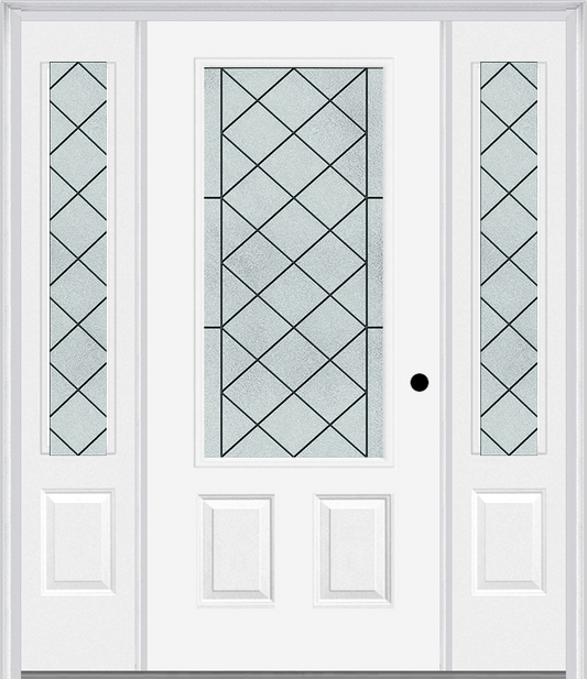 MMI 3/4 Lite 2 Panel 6'8" Fiberglass Smooth Harris Patina Exterior Prehung Door With 2 Harris Patina 3/4 Lite Decorative Glass Sidelights 607