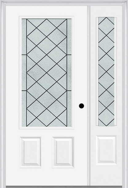 MMI 3/4 Lite 2 Panel 6'8" Fiberglass Smooth Harris Patina Exterior Prehung Door With 1 Harris Patina 3/4 Lite Decorative Glass Sidelight 607