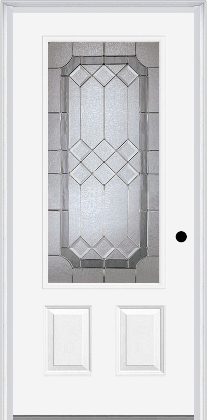 MMI 3/4 Lite 2 Panel 3'0" X 6'8" Fiberglass Smooth Majestic Nickel Decorative Glass Exterior Prehung Door 607