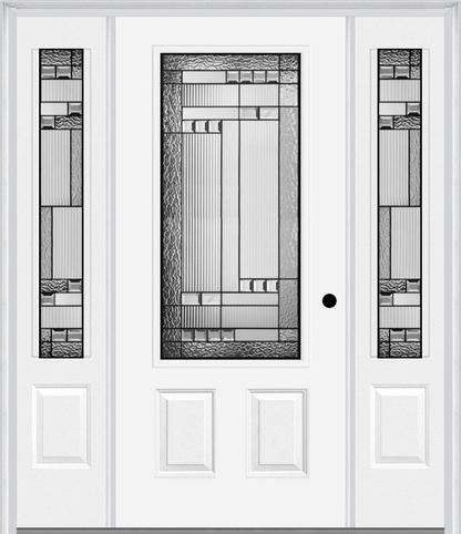 MMI 3/4 Lite 2 Panel 6'8" Fiberglass Smooth Metro Patina Exterior Prehung Door With 2 Metro Patina 3/4 Lite Decorative Glass Sidelights 607
