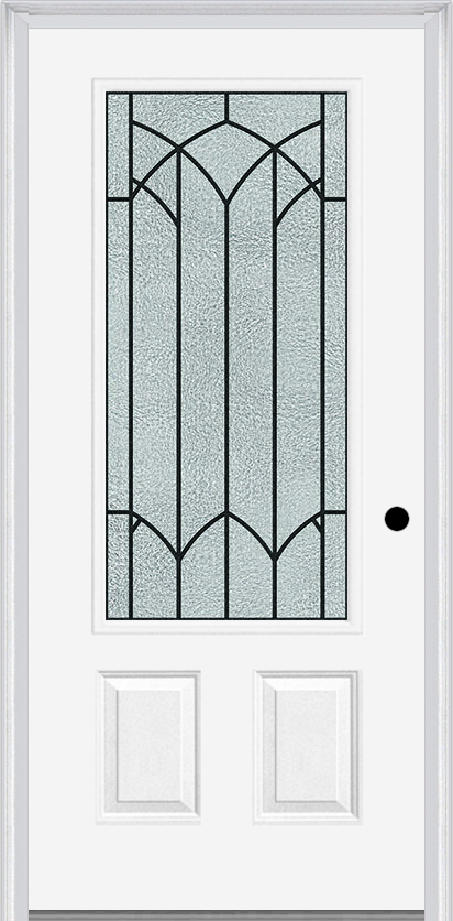 MMI 3/4 Lite 2 Panel 3'0" X 6'8" Fiberglass Smooth Montclaire Wrought Iron Decorative Glass Exterior Prehung Door 607