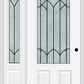 MMI 3/4 LITE 2 PANEL 6'8" FIBERGLASS SMOOTH MONTCLAIRE WROUGHT IRON EXTERIOR PREHUNG DOOR WITH 1 MONTCLAIRE WROUGHT IRON 3/4 LITE DECORATIVE GLASS SIDELIGHT 607