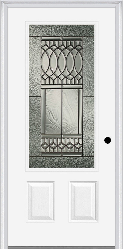 MMI 3/4 Lite 2 Panel 3'0" X 6'8" Fiberglass Smooth Paris Patina Decorative Glass Exterior Prehung Door 607