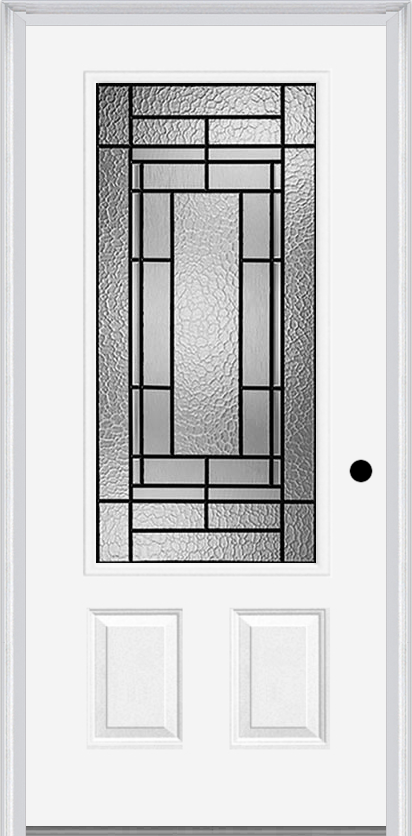 MMI 3/4 Lite 2 Panel 3'0" X 6'8" Fiberglass Smooth Pembrook Patina Decorative Glass Exterior Prehung Door 607