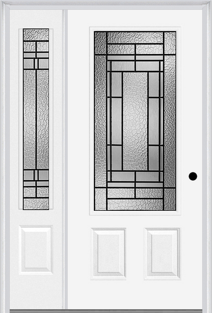 MMI 3/4 Lite 2 Panel 6'8" Fiberglass Smooth Pembrook Patina Exterior Prehung Door With 1 Pembrook Patina 3/4 Lite Decorative Glass Sidelight 607