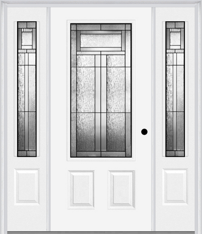 MMI 3/4 Lite 2 Panel 6'8" Fiberglass Smooth Royal Patina Exterior Prehung Door With 2 Royal Patina 3/4 Lite Decorative Glass Sidelights 607