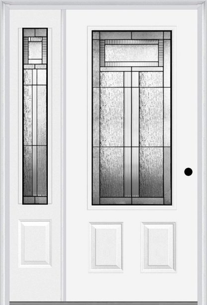 MMI 3/4 Lite 2 Panel 6'8" Fiberglass Smooth Royal Patina Exterior Prehung Door With 1 Royal Patina 3/4 Lite Decorative Glass Sidelight 607