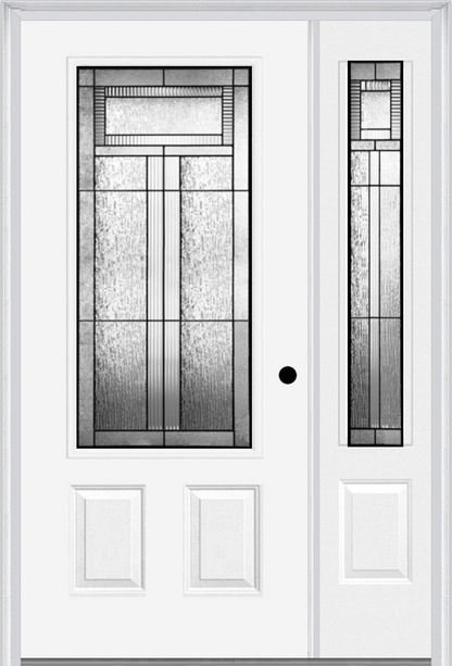 MMI 3/4 Lite 2 Panel 6'8" Fiberglass Smooth Royal Patina Exterior Prehung Door With 1 Royal Patina 3/4 Lite Decorative Glass Sidelight 607