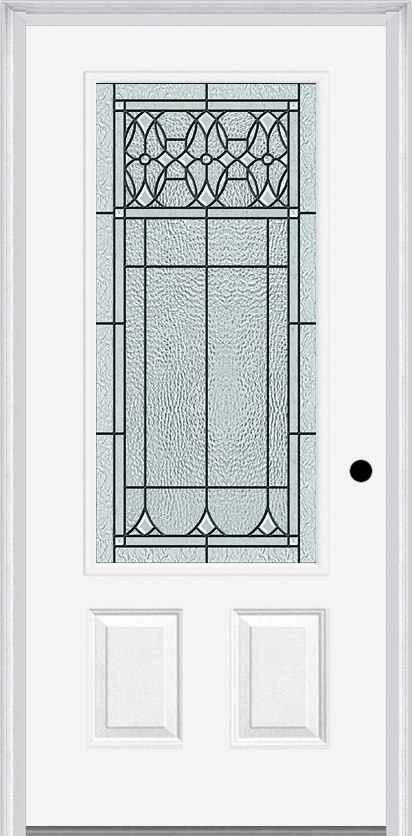 MMI 3/4 Lite 2 Panel 3'0" X 6'8" Fiberglass Smooth Selwyn Patina Decorative Glass Exterior Prehung Door 607