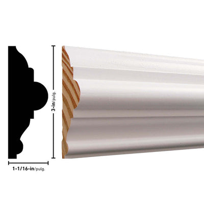 300 (similar to ES7) 16' Primed Pine Or Primed MDF Chair Rail Molding (4-Value Pack)