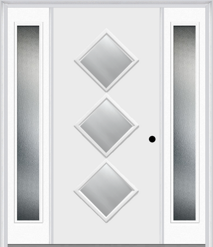 MMI 3 Lite Diamond 3'0" X 6'8" Fiberglass Smooth Clear Or Frosted Glass Exterior Prehung Door With 2 Craftsman Full Lite Low-E Sidelights 840D3