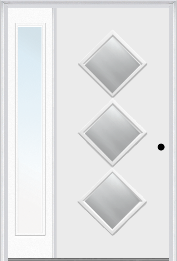 MMI 3 Lite Diamond 3'0" X 6'8" Fiberglass Smooth Clear Or Frosted Glass Exterior Prehung Door With 1 Craftsman Full Lite Low-E Sidelight 840D3