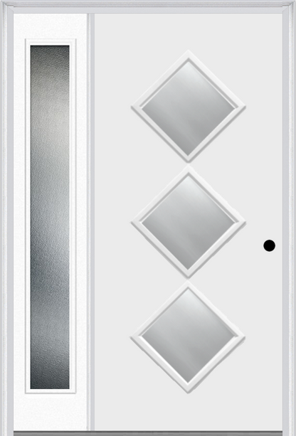 MMI 3 LITE DIAMOND 3'0" X 6'8" FIBERGLASS SMOOTH CLEAR OR FROSTED GLASS EXTERIOR PREHUNG DOOR WITH 1 CRAFTSMAN FULL LITE LOW-E SIDELIGHT 840D3