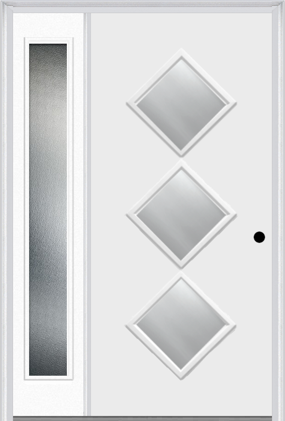 MMI 3 Lite Diamond 3'0" X 6'8" Fiberglass Smooth Clear Or Frosted Glass Exterior Prehung Door With 1 Craftsman Full Lite Low-E Sidelight 840D3