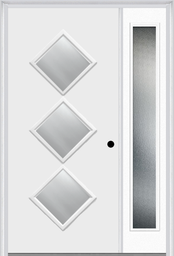 MMI 3 Lite Diamond 3'0" X 6'8" Fiberglass Smooth Clear Or Frosted Glass Exterior Prehung Door With 1 Craftsman Full Lite Low-E Sidelight 840D3