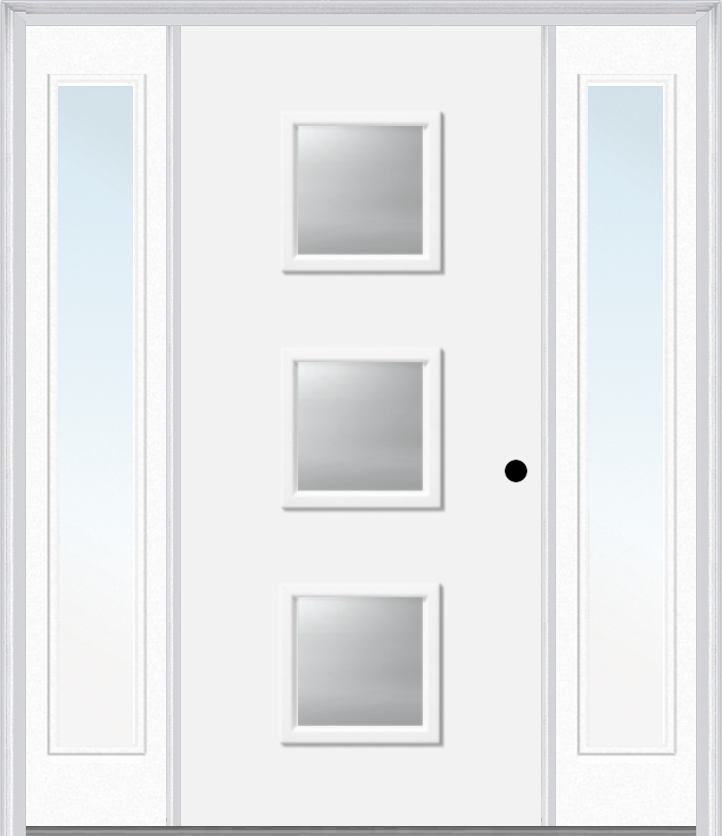 MMI 3 Lite Square 3'0" X 6'8" Fiberglass Smooth Clear Or Frosted Glass Exterior Prehung Door With 2 Craftsman Full Lite Low-E Sidelights 840Q3