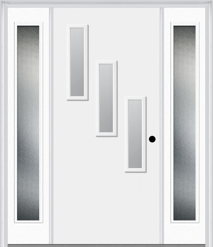MMI 3 Lite Vertical Hinge/Stop Side 3'0" X 6'8" Fiberglass Smooth Clear Or Frosted Glass Exterior Prehung Door With 2 Craftsman Full Lite Low-E Sidelights 842V3H Or 842V3S